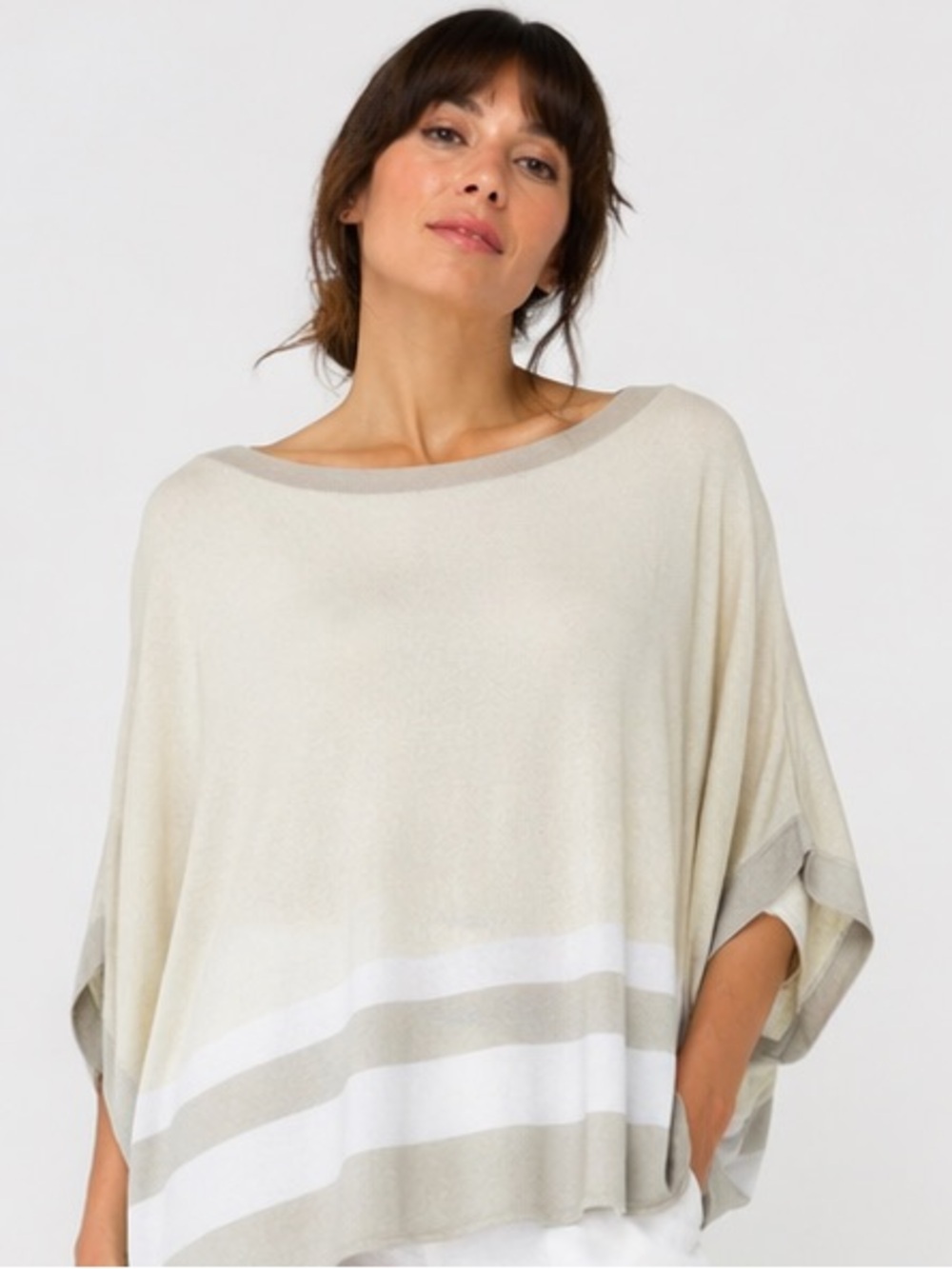 Planet Lauren G multi striped dolman sweater bateau One Size fits 4-14